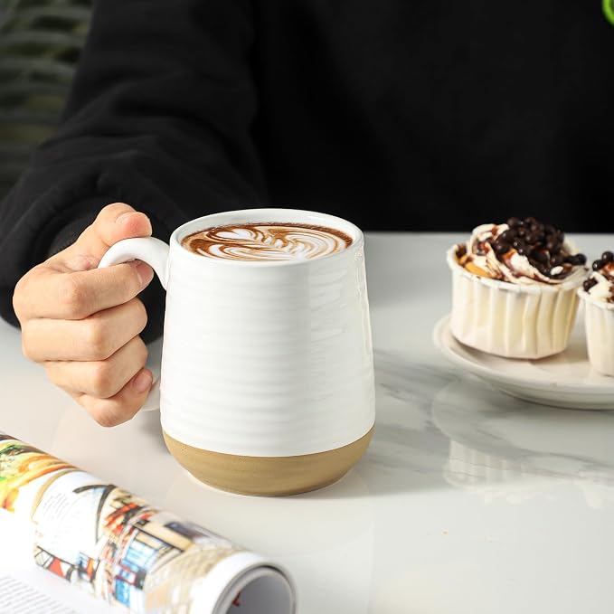 HASENSE Porcelain Coffee Mugs Set of 6, 15 Ounce Large Ceramic Coffee Cups Set with Handle for Latte, Tea, Cocoa and Hot Chocolate, White Coffee Mugs for Men and Women, Microwave Safe - Image 3