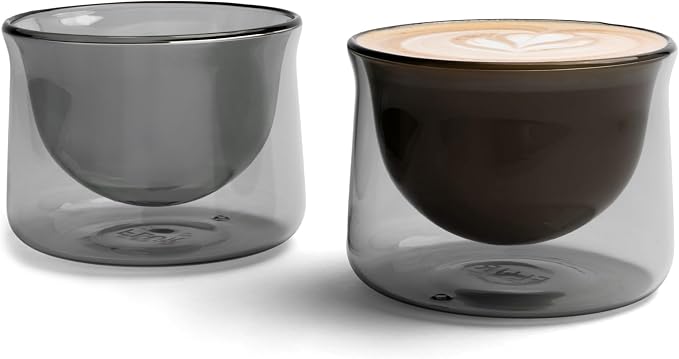FLUR Latte Glass (Set of 2): For Lattes and Milk Drinks - Makes Latte Art Easier - Double-Walled Borosilicate Glass - Handmade - 7oz (Smoke) by FLUR