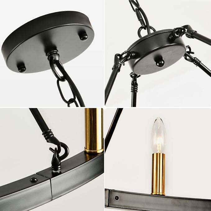 WJShome 37.5" Wagon Wheel Chandelier: The Ultimate Farmhouse Foyer Lighting Fixture - Gorgeous 12-Light Black and Gold Chandeliers to Enrich Your Dining Room! - Image 4