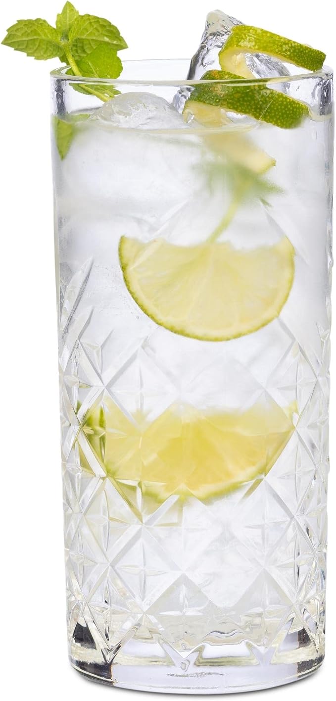 Utopia Timeless Vintage Long Drink Glasses 12.75oz / 370ml - Case of 12 | Heavily weighted base prevents tipping while the vintage cut-glass pattern hides fingerprints during busy bar service. - Image 3