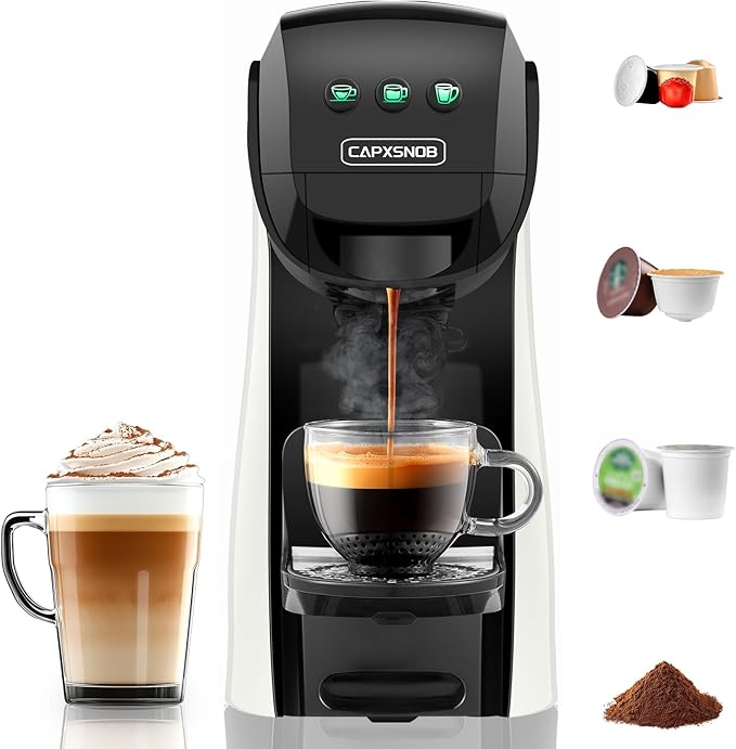 Warriors1 4-in-1 Coffee Maker & Espresso Machine for Pods & Grounds, 20 Bar | Fits K Cup/Nespresso/Dolce Gusto Pods/Ground, 3 Cup Sizes & Custom Vol/Temp, 5.3" W for Kitchen/Office/Dorm by CAPXSNOB
