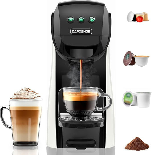 Warriors1 4-in-1 Coffee Maker & Espresso Machine for Pods & Grounds, 20 Bar | Fits K Cup/Nespresso/Dolce Gusto Pods/Ground, 3 Cup Sizes & Custom Vol/Temp, 5.3" W for Kitchen/Office/Dorm by CAPXSNOB