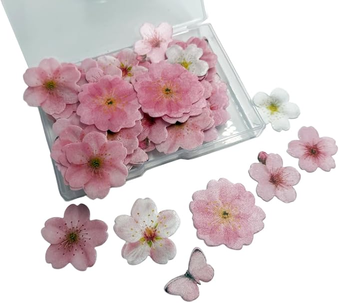85Pcs Pink Cherry Blossom Flowers & Butterflies Cake Decorations Set – Cupcake Toppers, Birthday Decor – Edible Rice Wafer DIY Dessert for Baby Shower, Wedding (Pink Cherry Blossom butterfly) - Image 6