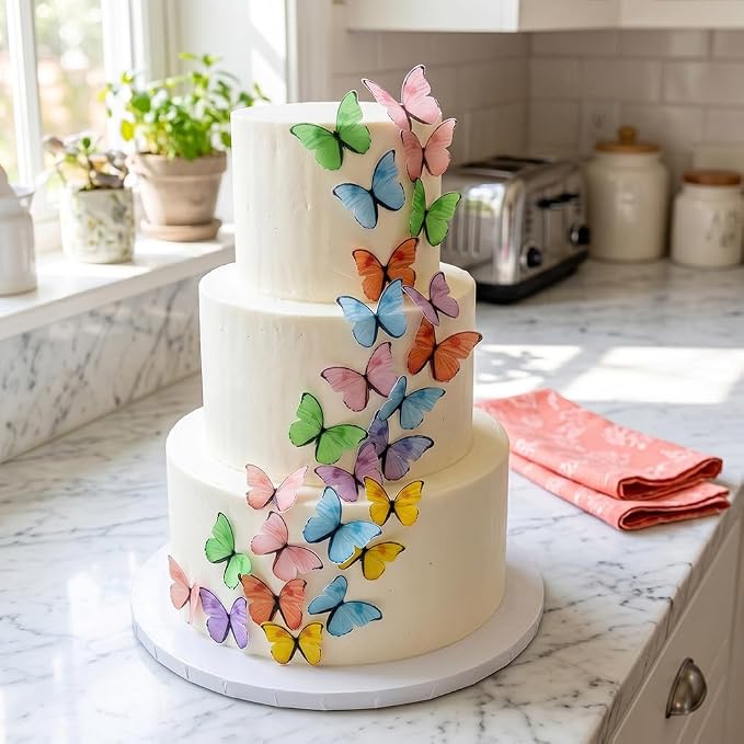 48 Pcs Edible Rice Wafer Paper Butterflies – 6 Colors– Gluten-Free Cake Decorating Toppers for Baking, Cupcakes, Cookies, and Desserts - Image 4