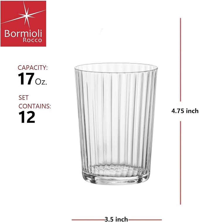Bormioli Rocco Exclusiva Gin Fizz Glasses, Set of 12-17 Oz. Ribbed Drink Tumblers Made of Star Crystal Glass with XLT Treatment - Durable Cocktail Glasses for Daily Use, Dishwasher Safe - Image 2