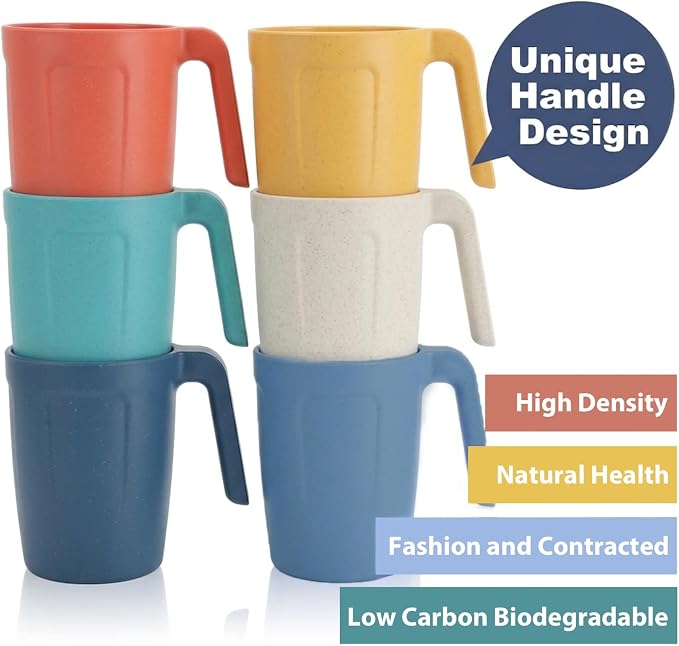 Homienly Wheat Straw Coffee Mugs, Alternative to Plastic Coffee Cups, Set of 6, Unbreakable Camping Coffee Mugs, 16 OZ Cups for Tea, Coffee, Milk, Dishwasher and Microwave Safe Kids Mug, Multi - Image 4