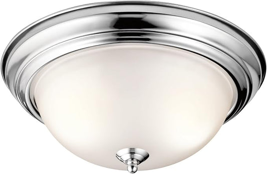Kichler 14" 2-Light Flush Mount Light, Chrome | Clear satin etched glass complements dining rooms, kitchens, and hallways (14" x 6"), 8112CH by KichlerLighting