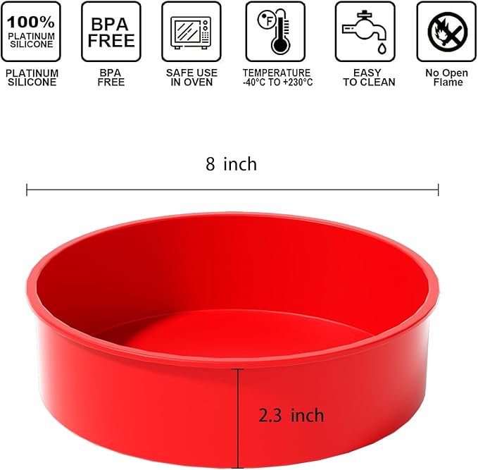 AVIDON 8 inch Cake Pans- Silicone Round Cake Molds for Layer Cake, Cheese Cake and Chocolate Cake, Non-stick and dishwasher safe silicone baking pans (1)