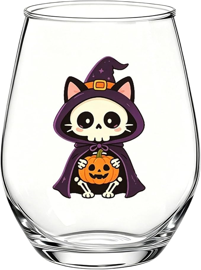 Halloween Stemless Wine Glass, Cute Pumpkin Ghost Cat Egg Shaped Tumbler, Clear Waterproof Printed Glassware, Festive Decorative Cup, Halloween Party Supplies & Holiday Gift for Women, B by Unknown