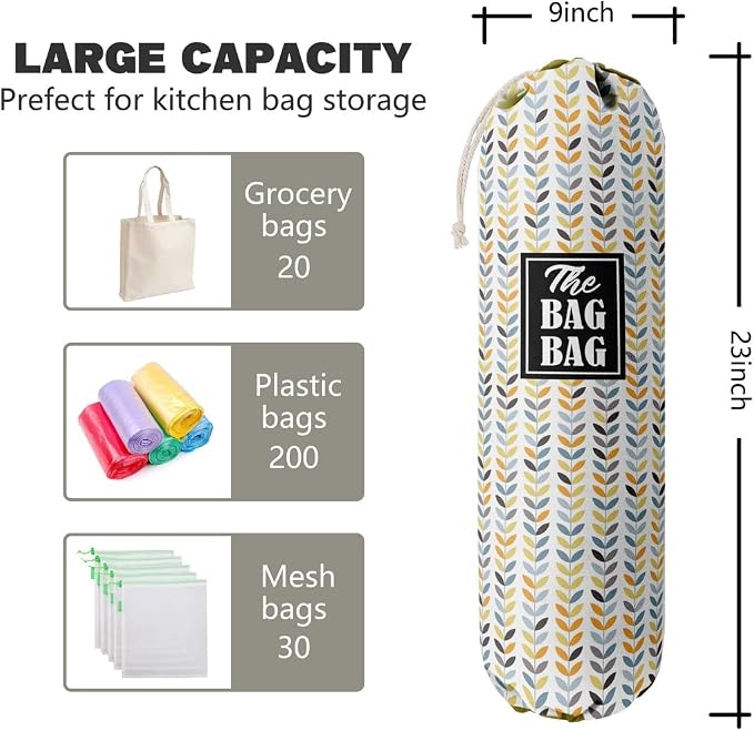 E-1 Leafage Grocery Bag Holder & Organizer - Wall Mount Plastic Bags Storage Container Dispenser - Kitchen Gifts For Women, Family & Friends - Image 2