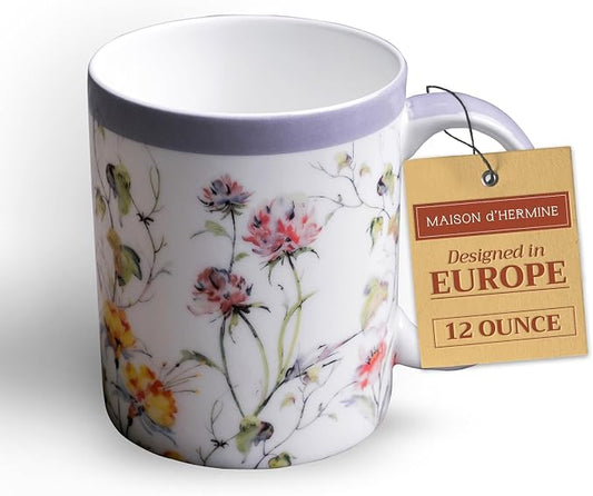 Maison d' Hermine Coffee Mug with Handles Tea Cups (12 Ounce, Pack of 1) | Fine Bone China Coffee Mugs for Hot Beverages Cappuccino Latte Home Restaurant Spring Summer -Summer Floral - Pink Clover by MaisondHermine