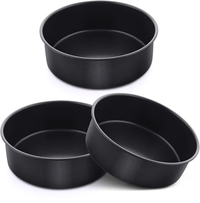 E-far 6 Inch Cake Pan Set of 3, Nonstick Stainless Steel Small Round Cake Pans Tin for Baking Layer Cakes, Stainless Steel Core & Non-toxic Coating, Straight Side & 2 Inch Deep by E-far