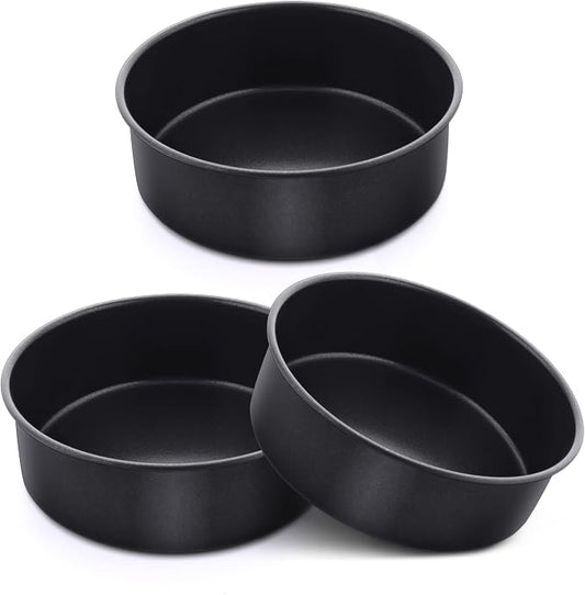 E-far 6 Inch Cake Pan Set of 3, Nonstick Stainless Steel Small Round Cake Pans Tin for Baking Layer Cakes, Stainless Steel Core & Non-toxic Coating, Straight Side & 2 Inch Deep by E-far