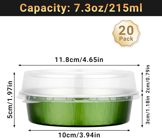 Beasea 20 Pack Mini Tart Pans with Lids, 7.3oz Avocado Green Disposable Aluminum Foil Baking Tins Cups, 4" Round Pie Container for Individual Cupcake Dessert Muffin Cheesecake Quiche Fruit Tart - Image 2