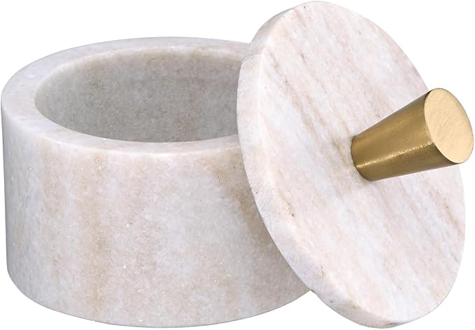 Queenza Marble Salt Cellar with Lid and Brass Knob (Brown) - Image 7