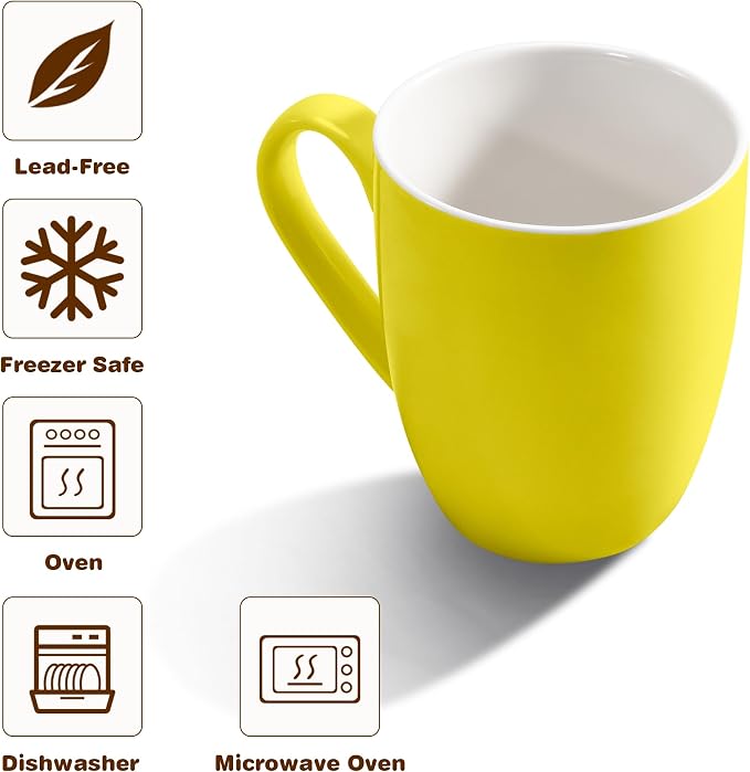 Urbanstrive 16 oz Large Coffee Mugs Set of 4 Ceramic Coffee Mug White Coffee Cups Tea Cups Idea Gift for Women Men House Warming Gifts New Home Office, Yellow 4 Pack - Image 3