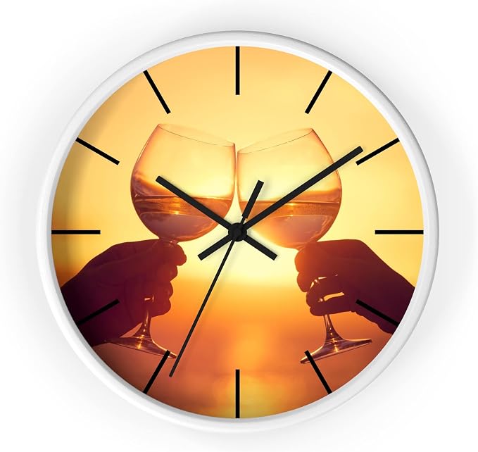 Mozingo ~ Wine Clock for Kitchen Bar Wall It's Wine O'clock Silent Time Gift Home Decor Made In USA, 10" (Hour Marks - Lines, Clock Frame Color - White, Wine Theme #05) by Unknown