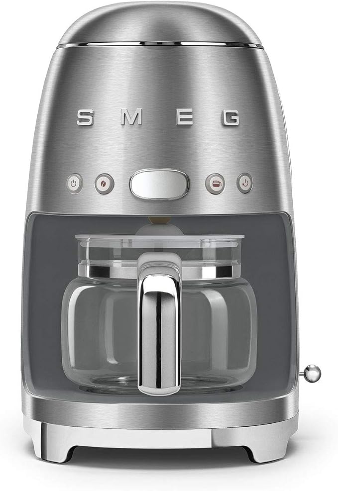 Smeg 50's Retro Style Aesthetic Drip Coffee Machine with 10 Cup Glass Carafe, Auto Start Feature, Keep Warm Plate, and Two Coffee Strength Settings (Brushed Stainless Steel) by Unknown