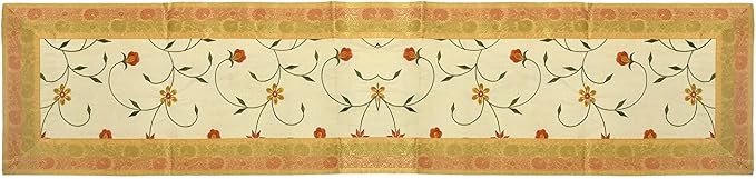 Hand Embroidered Silk Table Runner, Cream Floral Vine Design Decorative Table Linen for Dining Table, Kitchen, Coffee Table, Console, Wedding Reception, Birthday & Home Décor, 60 x 16 Inches - Image 7