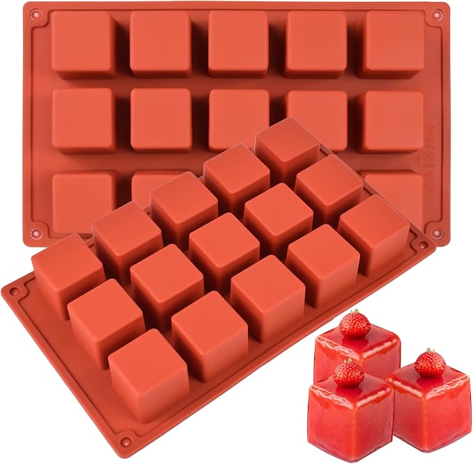 2 Pack Square Silicone Mold | Candy Chocolate Mousse Cake Baking, Dessert Molds, For Soap, Ice Cream, Truffle, Brownie by Goensjt