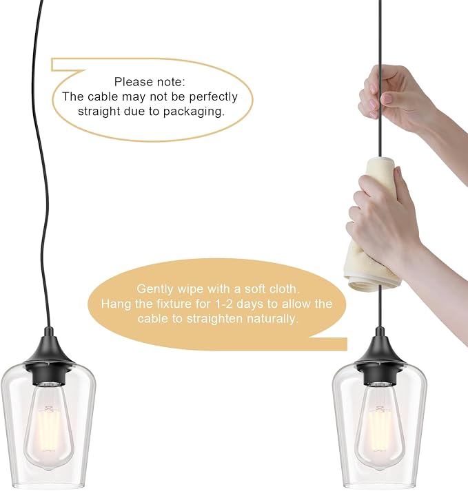 Ralbay Matte Black Industrial Pendant Light 2-Pack, Pendant Light Fixtures with Wine Clear Glass Shade, Adjustable Height for Kitchen Island, Farmhouse Dining Room Hanging Lighting Fixture - Image 8