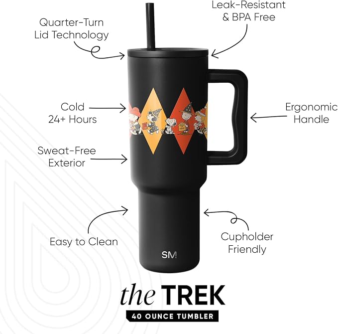 Simple Modern Halloween Tumbler with Handle | 40oz | Peanuts | Trek Tumbler, Travel Mug | Insulated Water Bottle, Cupholder Friendly, Stainless Steel Cup, Snoopy - Image 2