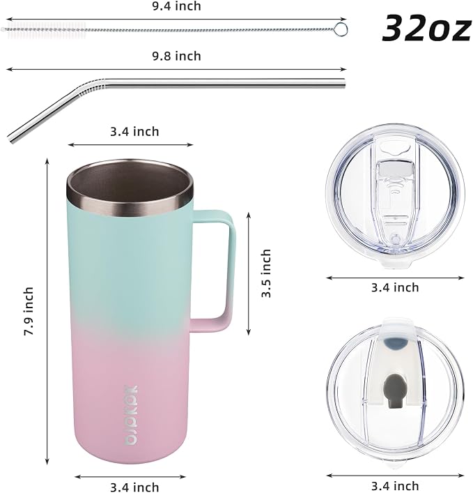 BJPKPK 32oz Insulated Coffee Mug with Handle, Stainless Steel Travel Mug | Keeps Drinks Hot & Cold, Double Wall Vacuum, 2 Lids Included, BPA-Free Coffee Tumbler for Home, Office & Travel - Image 5
