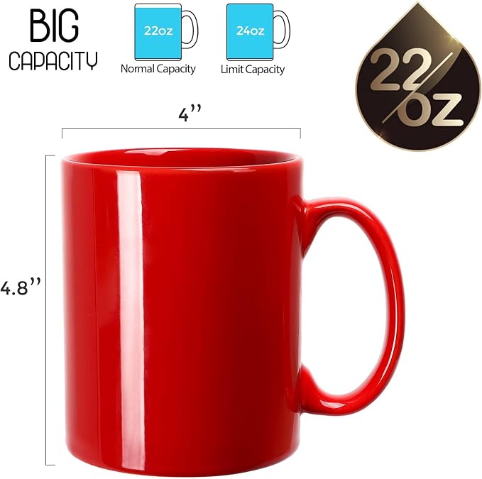 Large Coffee Mugs, 22 OZ(650ml) Extra Coffee Mug Set of 2, Smooth Ceramic Boss Cups, Big Capacity and Large Handle, for Dad Men, Red - Image 2