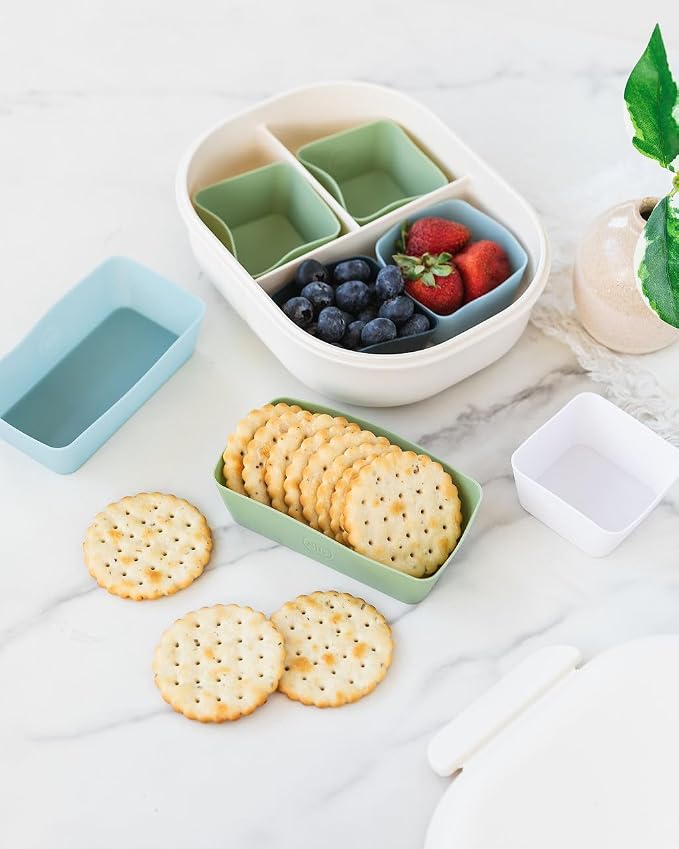 Reusable Silicone Bento Baking Cup, Non-Toxic, BPA Free, Dishwasher Safe Bento Box Accessories Lunch Box Dividers, Square and Rectangle, 24 Pack, Blue, White, Green - Image 2