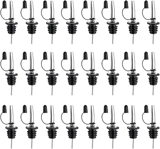 24 Pack Leak-Proof Dust Cap Wine Pourers,Stainless Steel Bottle Pourers for Alcohol, Olive Oil & Syrups- Fast, Controlled Pouring,Bar & Home Kitchen Accessories