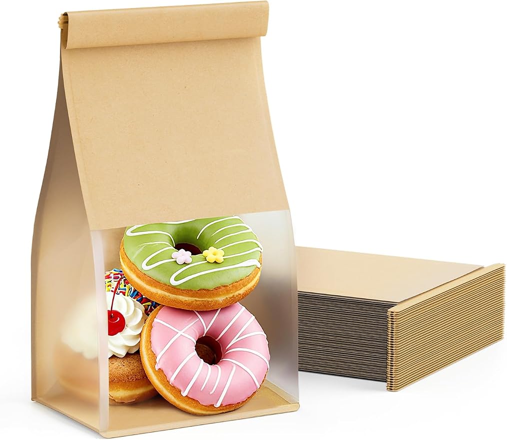 FireKylin Bread Cookie Bags with Window & Tin Tie,3.9x3.1x8.2 (100,Small) | Food Safe Brown Paper, Clear Window, Reusable Tin Tie, for Homemade Bread, Cookies, Muffins, Pastry, Candy, Party Favor - Image 8