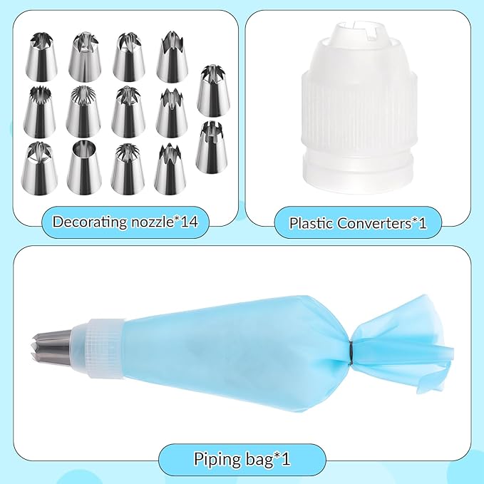 12PCS Large Piping Tips Set, Stainless Steel Frosting Tips with Reusable Pastry Bag, Cake Decorating Tip Set, Silver Pastry Cake Decorating Tip for Cookie, Cupcake, Cakes and Baking