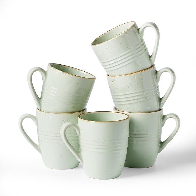 famiware Jupiter Coffee Mugs Set of 6, 13oz Coffee Mug, Microwave and Dishwasher Safe, Coffee Cups with Handle for Coffee, Tea, Cocoa, Milk, Light Green by Famiware