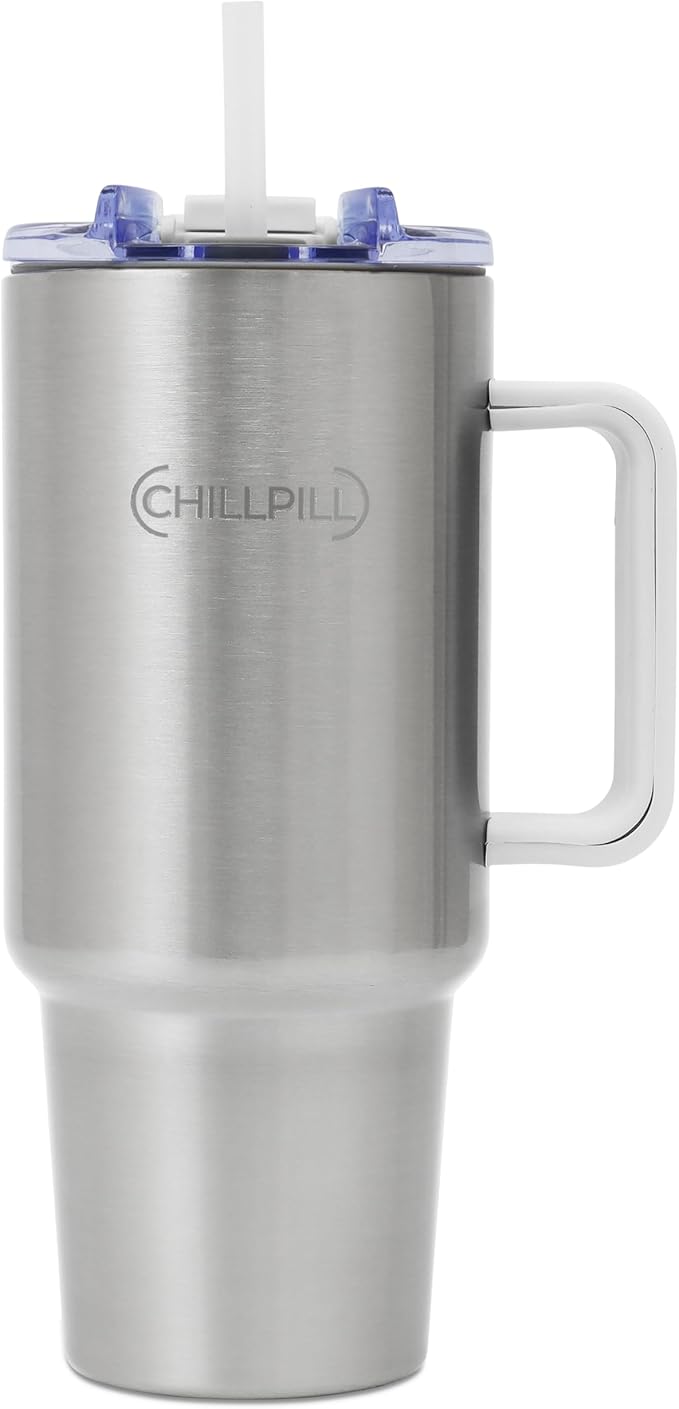 CHILLPILL GO Iced Coffee Chiller - Stainless Steel Cup Iced Coffee Maker & Espresso Chiller, Fast Cooling Cold Brew Coffee Maker, Instant Drink Chiller with Lid & Straw, Ice Coffee Chiller On-the-Go