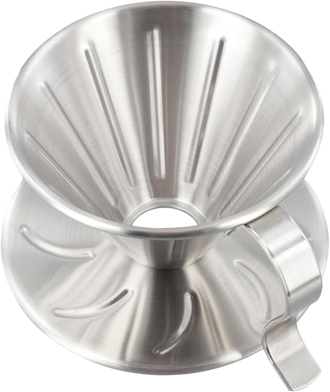Stainless Steel Coffee Dripper with Holder,304 Food-Grade Filter Cup for Pour Over Brewing,for Standard Filter Papers,for Most Mugs Jugs,Ergonomic Handle for Easy Pouring,Dishwasher Safe,Sil
