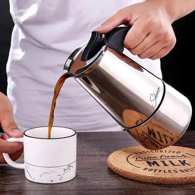Espresso Maker 4 Cup Moka Pot Stainless Steel Percolator coffee pot, Compatible with Gas, Electric, Ceramic, and Induction stovetops(6.6 fl oz/200 ml)