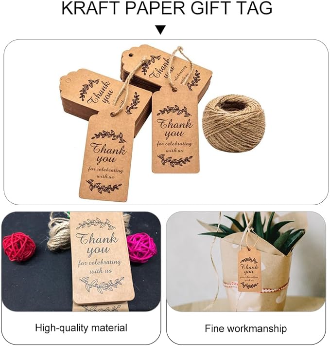 Kraft Paper Hanging Tags 100pcs 7.6x4.6cm Wavy Edge Thank You Tags with String for Baking Packaging and Wedding Decor - Image 7