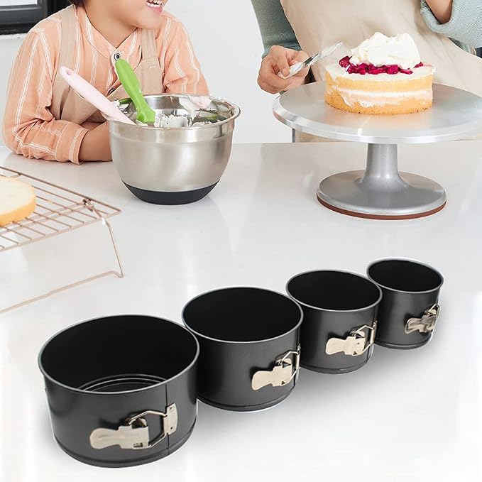 4 pcs Springform Pan Set, 4 5 6 7 inches Round Cake Tin with Removable Bottom, Nonstick Leakproof Carbon Steel Cheese Cake Pans Mold for Baking(COLOR:Black) - Image 2