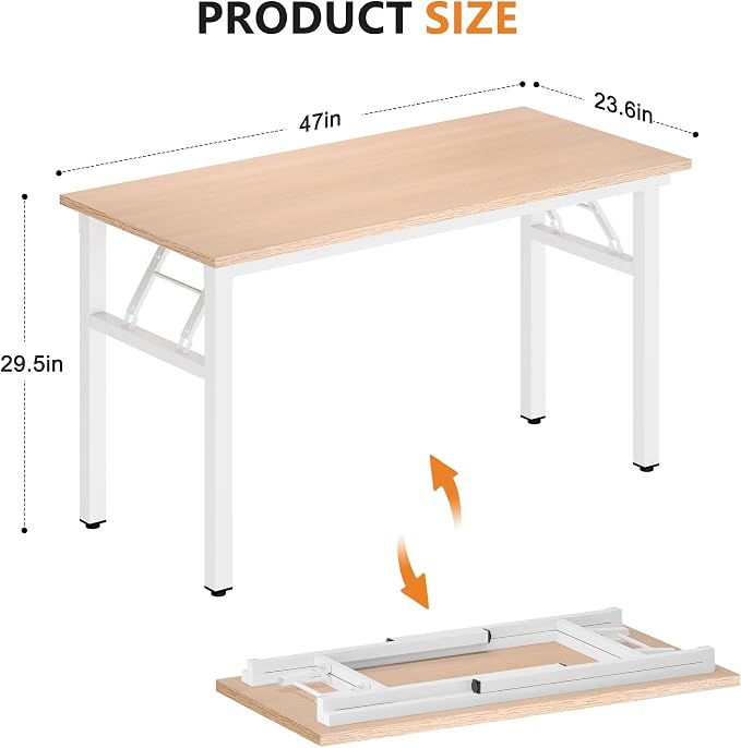 DlandHome 47 Inch Folding Computer Desk, Fully Assembled, Pink Oak | Foldable Writing Table, Portable Activity Conference Table for Home Office, Wood Top Metal Frame, Collapsible Easy Storage - Image 3