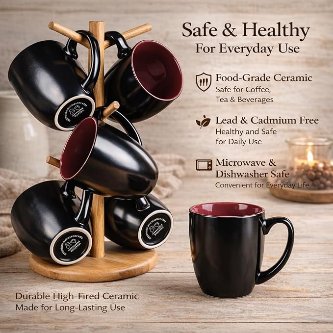 GBhome 16oz Coffee Mugs Set of 6, Large Ceramic Coffee Mugs for Man, Woman, Dad, Mom, Modern Coffee Mugs Set with handle for Tea/Latte/Cappuccino/Milk/Cocoa. Dishwasher&Microwave Safe,Red - Image 5