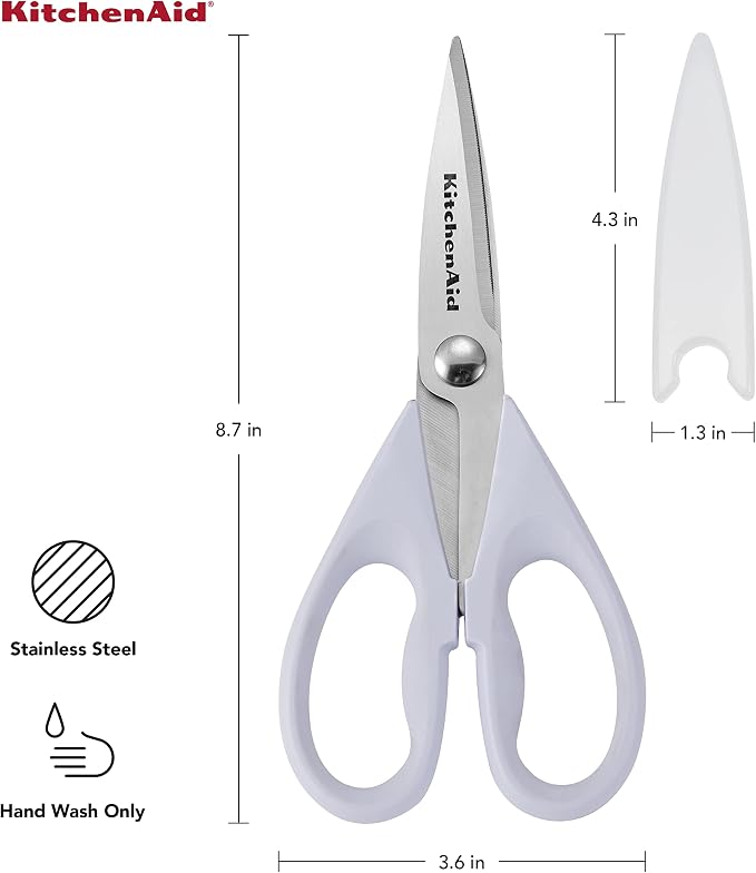 KitchenAid All Purpose Kitchen Shears with Protective Sheath Durable Stainless Steel Scissors, Dishwasher Safe, Soft Grip Comfort Handle, 8.72 Inch, Lavendar Cream - Image 3