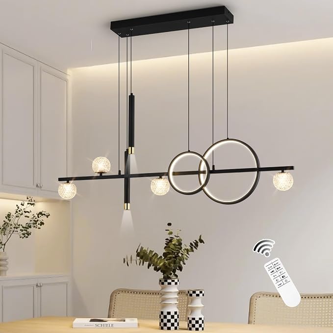 ORANOOR Modern LED Pendant Lights, Dimmable 47inch Linear LED Chandelier | Upgraded Black & Gold Dining Room Hanging Light Fixtures Kitchen Island Globe Pendant Lighting for Dining Table (4200lm) - Image 2