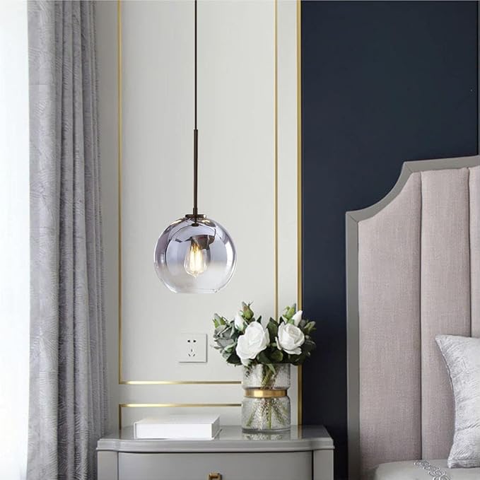 KCO Lighting Modern Black Globe Pendant Light Mercury Glass Ceiling Pendant Light Mid Century Silver Kitchen Pendant Lighting Over Island Dining Room Light Fixtures Over Table - Image 7