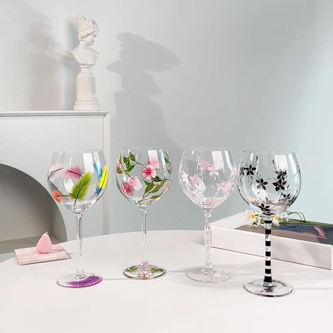 Unique Glass Goblet with Intricate Hand Painting Wine Glass Transparency High-Arched Cup Glassware for Gifting Drinkware Wine - Image 8