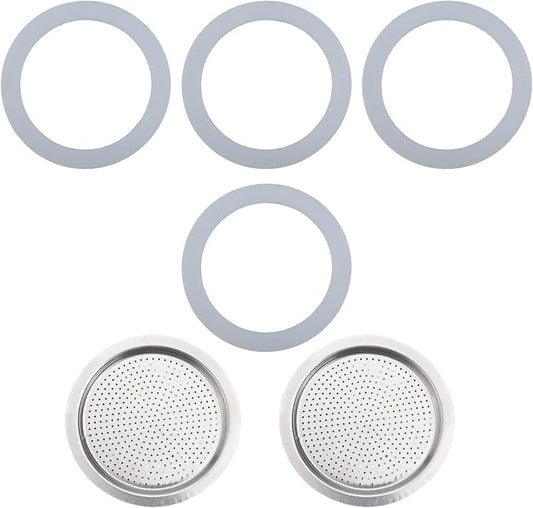 Moka Pot Replacement Parts Set with 2 Stainless Steel Filters and 4 Silicone Gasket Seals for 3 6 9 Cup Espresso Maker Coffee Accessories(9Cup) by Unknown