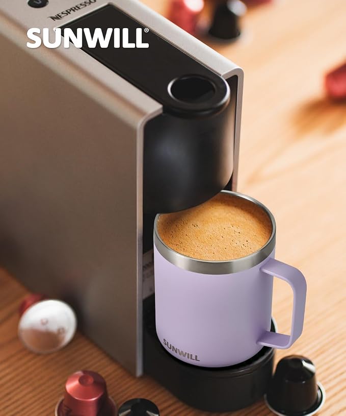 SUNWILL Travel Coffee Mug with Lid, Insulated Tumbler with Handle, 14 oz Stainless Steel Cup for Home, Office, Camping, Powder Coated Orchid - Image 6
