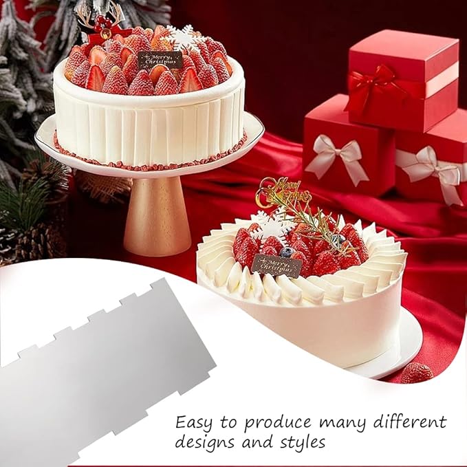 8.6 Inch Stainless Steel Cake Scraper Metal Scraper for Cake Smoother Leveler Scraper Cake Decorating Comb Cake Cutter for Mousse Butter Cream (Style 5)