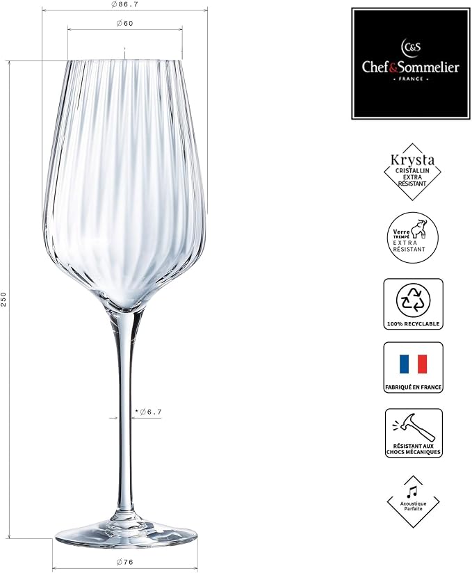 Chef & Sommelier Symétrie Wine Glasses 45 cl Set of 6 | Sturdy clear glass, glass cups with foot, dishwasher safe, made in France - Image 7