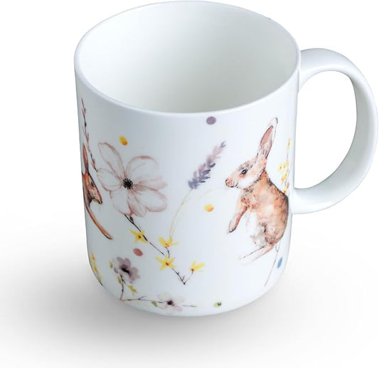 Maison d' Hermine Coffee Mug with Handles Tea Cups (15 Ounce, Pack of 1) | Fine Bone China Coffee Mugs for Hot Beverages Cappuccino Latte Home Restaurant Hotel Spring Summer -Easter Zest - Rabbits by MaisondHermine