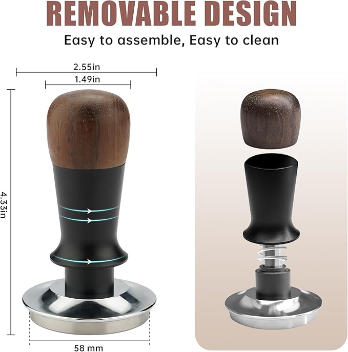 SHIKORI 58mm Espresso Tamper, Premium Barista Coffee Tamper with Calibrated Spring Loaded, Stainless Steel Ripple Base for Breville Series 58mm Portafilter Basket (Black)